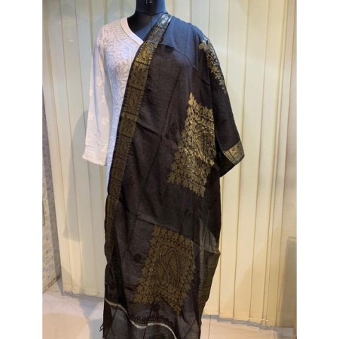 Black Lucknowi Chikankari Dupatta