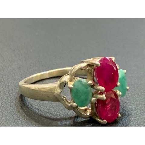 Ruby and Emerald Sterling Silver Ring