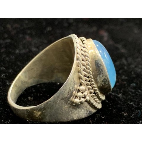 Natural Blue Stone Studded Ring Sterling Silver 925