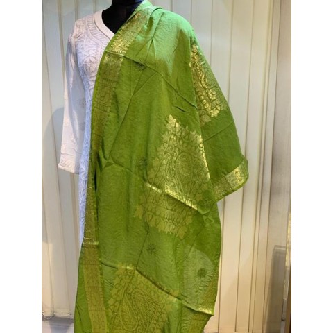 Parrot Green Chikan Work Duppatta