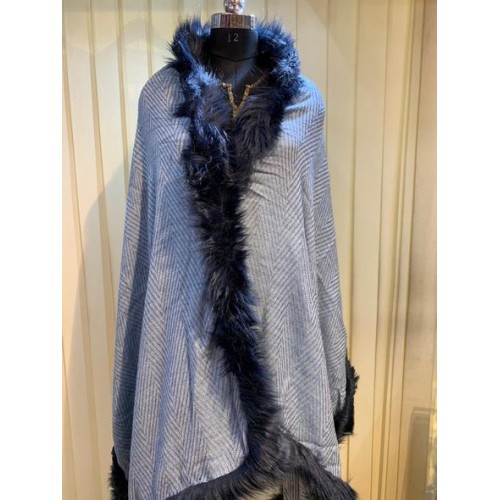 Fox Fur Trim Wool Wrap