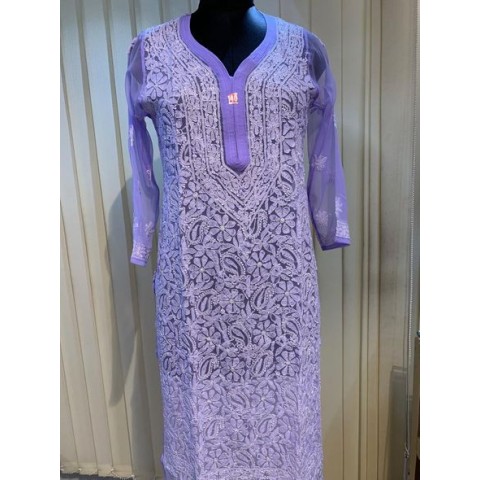 Women's Georgette Lucknowi Chikankari Hand Embroidered Kurti