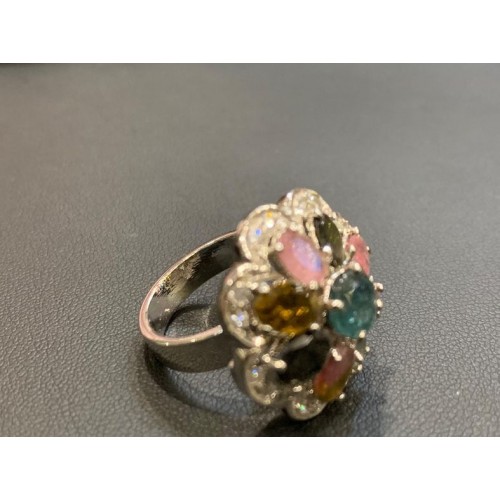 Silver Tourmaline Stone Ring 