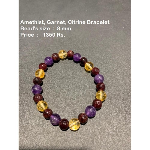 Citrine & Amethyst Round Bead Bracelet
