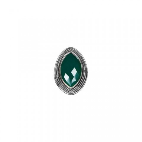 Green Onyx Stone Studded Silver Ring