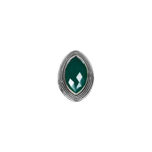 Green Onyx Stone Studded Silver Ring