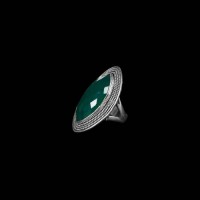 Green Onyx Stone Studded Silver Ring