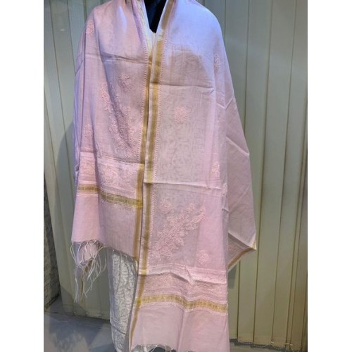 White chikan golden border dupatta.