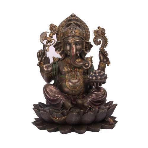 Lord Ganesha Lotus Sitting Resin Statue 13 Inches