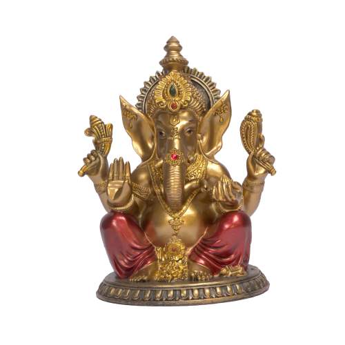 Lord Ganesha Coral Stone Studded Brass Statue