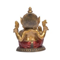 Lord Ganesha Coral Stone Studded Brass Statue