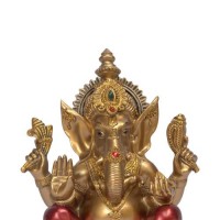 Lord Ganesha Coral Stone Studded Brass Statue