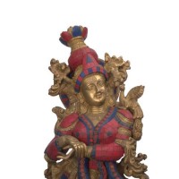 Goddess Radha Statue in Lapis and Red Coral