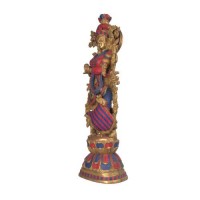 Goddess Radha Statue in Lapis and Red Coral