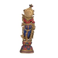 Goddess Radha Statue in Lapis and Red Coral