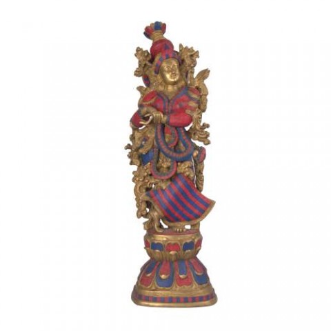 Goddess Radha Statue in Lapis and Red Coral