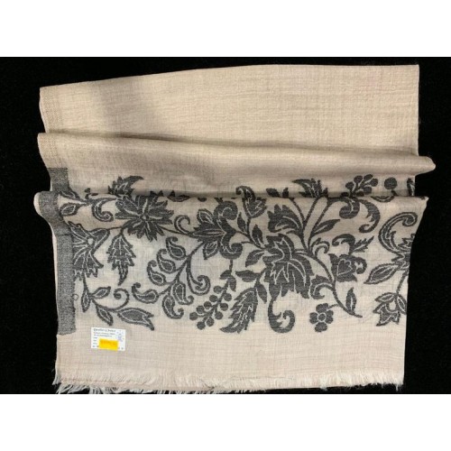 Self Work Pashmina Shawl with Floral Border