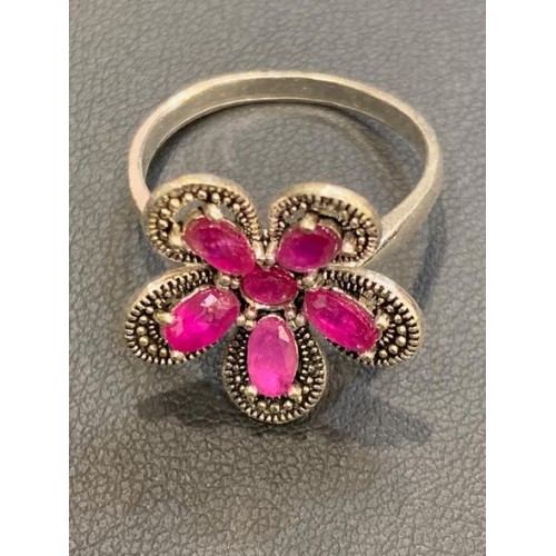 Floral Ruby Silver Ring