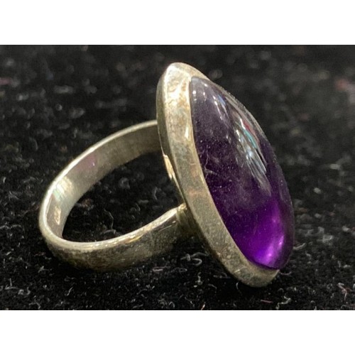 Amethyst Big Stone Silver Ring