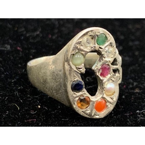 Nine Planet Stone Silver Ring